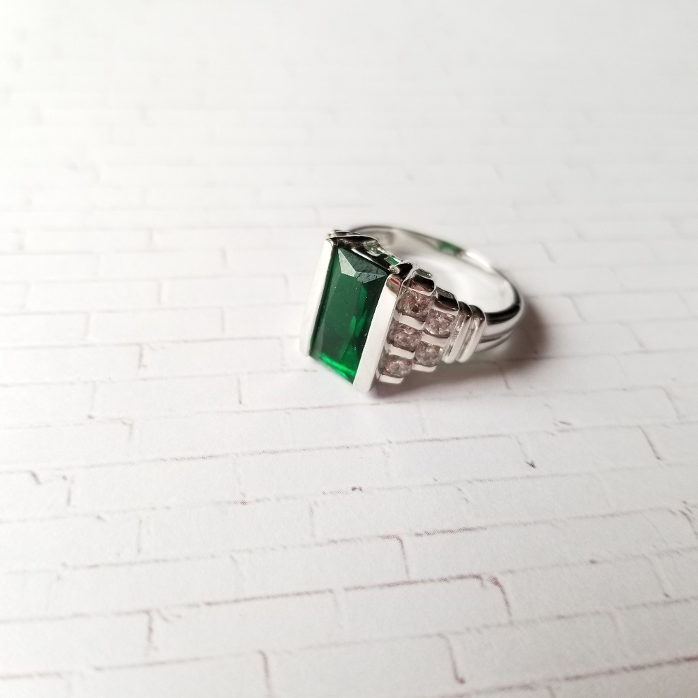 Simulated Emerald And Diamond Ring - image 3